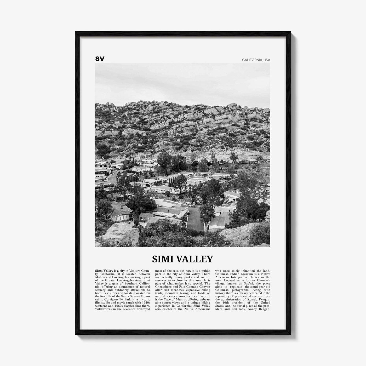 Simi Valley Print Black and White, Simi Valley Wall Art, Simi Valley Poster, Simi Valley Photo, Simi Valley Map, Simi Valley Wall Decor