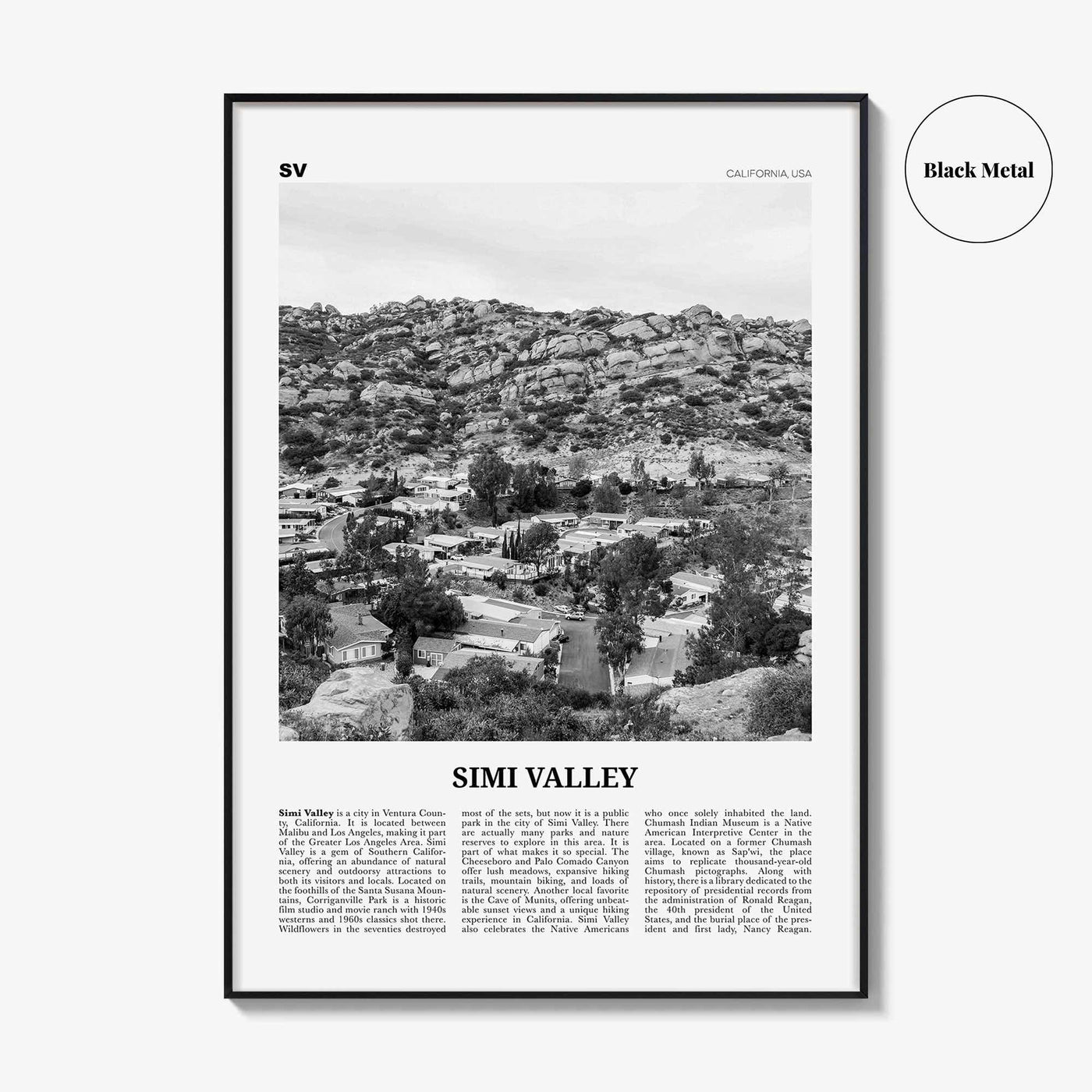 Simi Valley Print Black and White, Simi Valley Wall Art, Simi Valley Poster, Simi Valley Photo, Simi Valley Map, Simi Valley Wall Decor