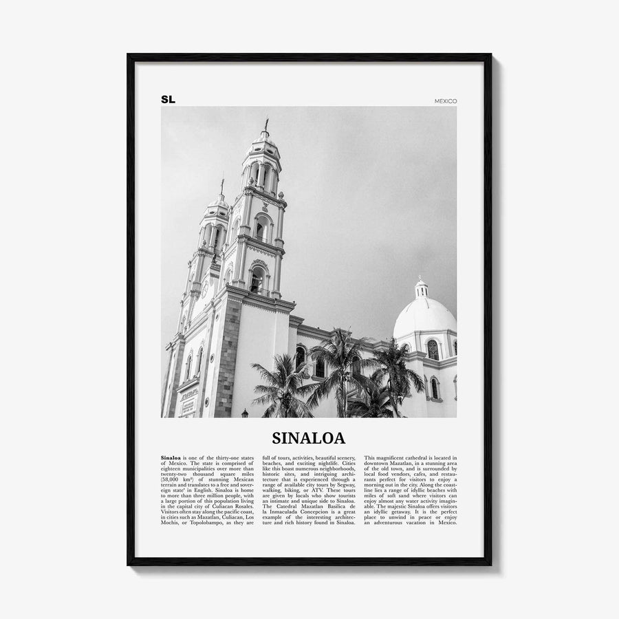 Sinaloa Print Black and White, Sinaloa Wall Art, Sinaloa Poster, Sinaloa Photo, Sinaloa Map, Mexico
