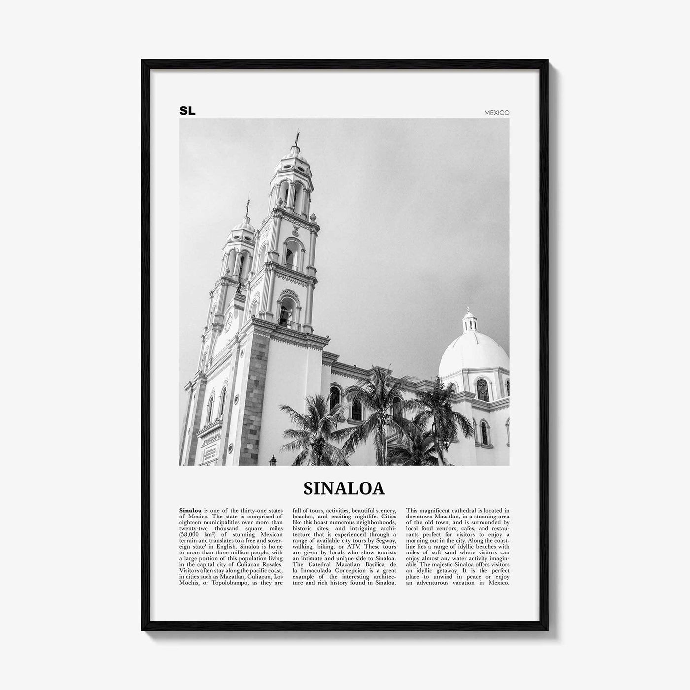 Sinaloa Print Black and White, Sinaloa Wall Art, Sinaloa Poster, Sinaloa Photo, Sinaloa Map, Mexico