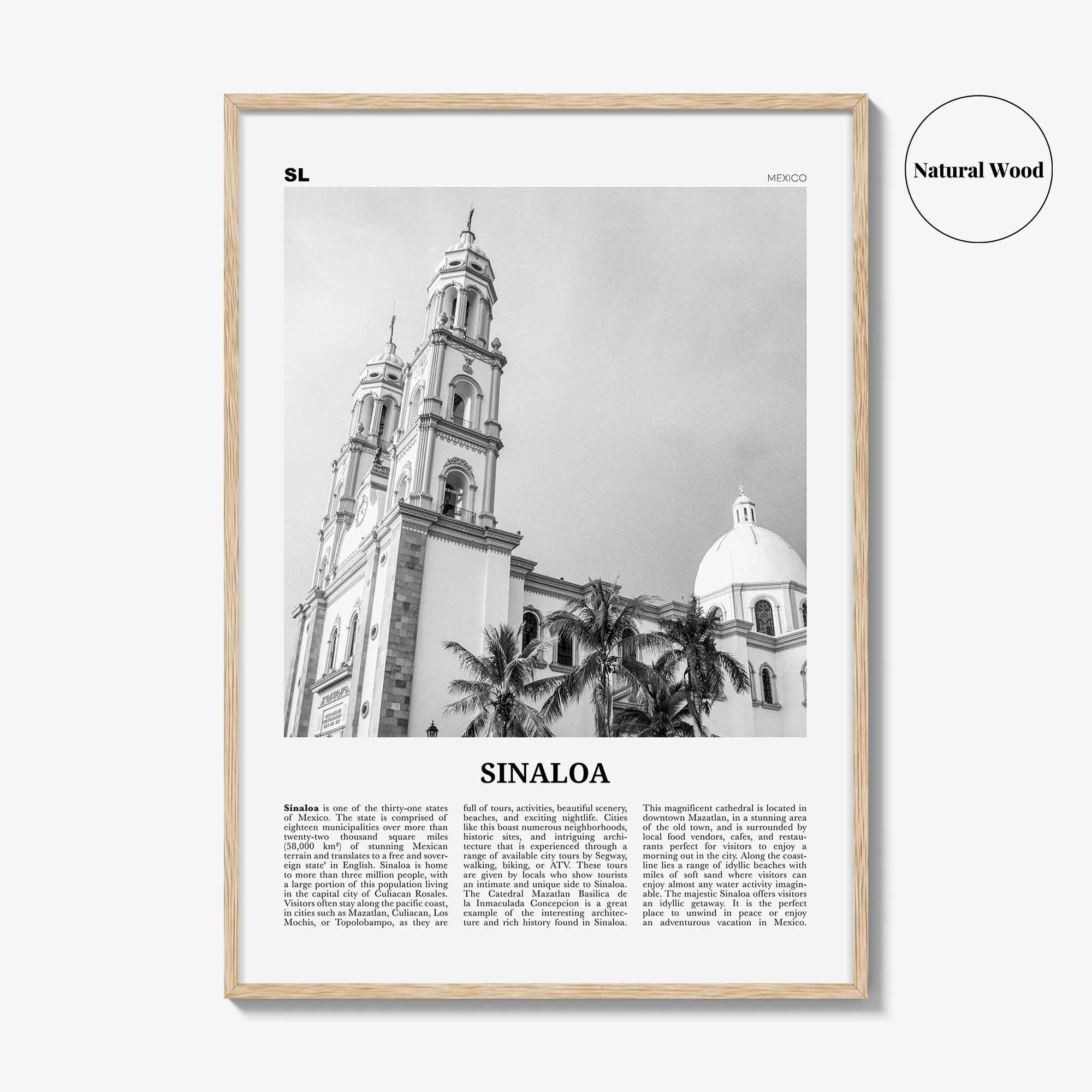 Sinaloa Print Black and White, Sinaloa Wall Art, Sinaloa Poster, Sinaloa Photo, Sinaloa Map, Mexico