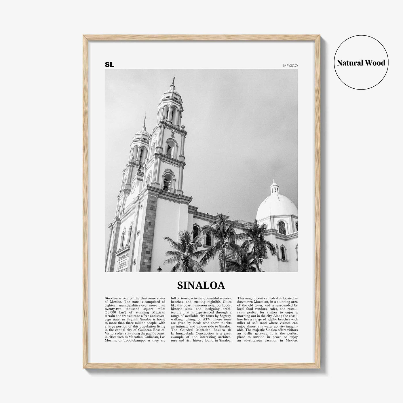 Sinaloa Print Black and White, Sinaloa Wall Art, Sinaloa Poster, Sinaloa Photo, Sinaloa Map, Mexico