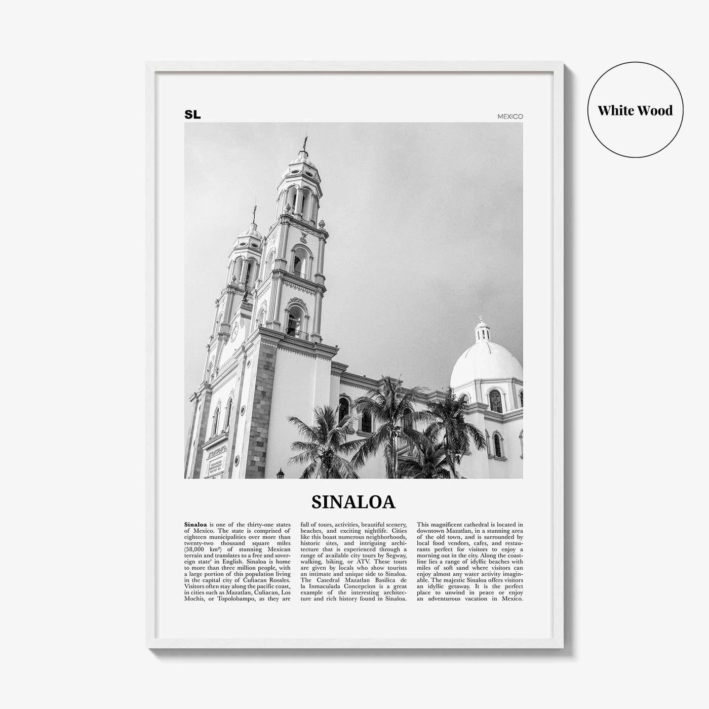 Sinaloa Print Black and White, Sinaloa Wall Art, Sinaloa Poster, Sinaloa Photo, Sinaloa Map, Mexico