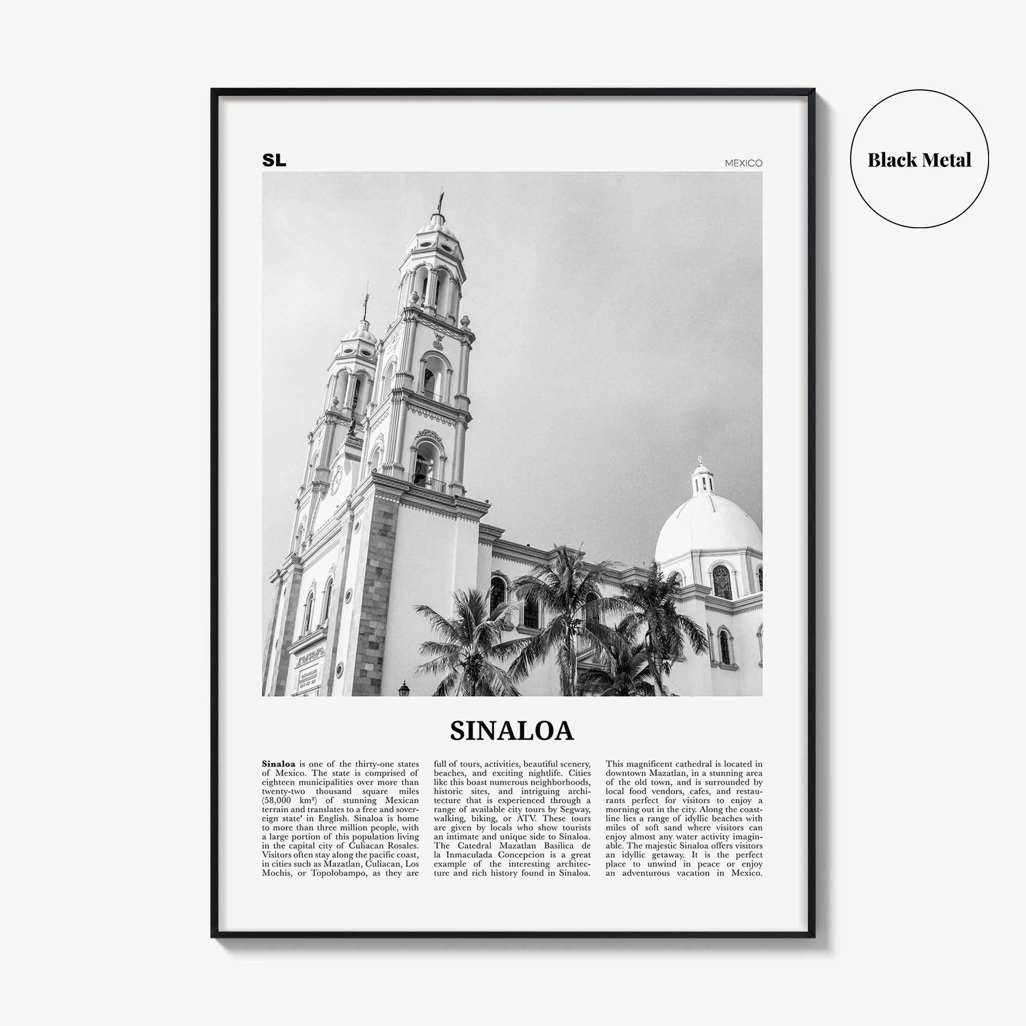 Sinaloa Print Black and White, Sinaloa Wall Art, Sinaloa Poster, Sinaloa Photo, Sinaloa Map, Mexico