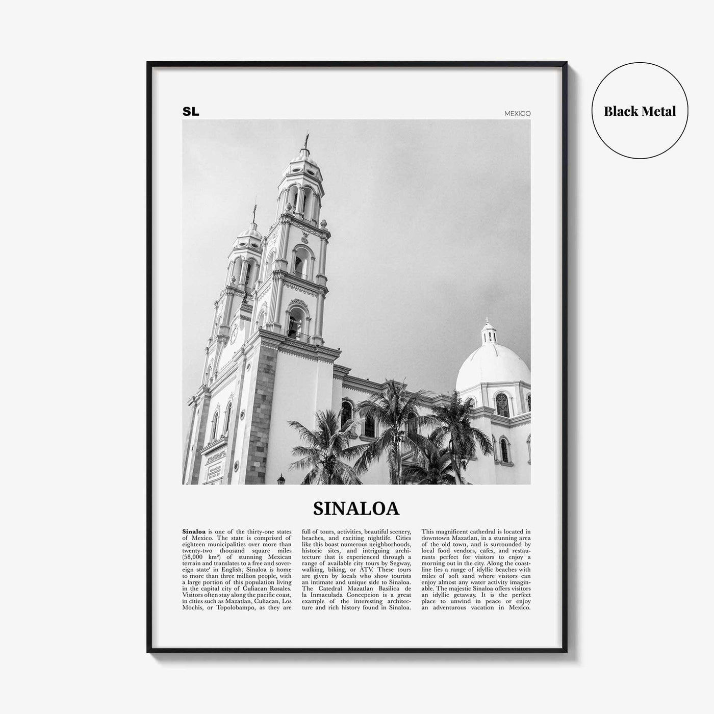 Sinaloa Print Black and White, Sinaloa Wall Art, Sinaloa Poster, Sinaloa Photo, Sinaloa Map, Mexico