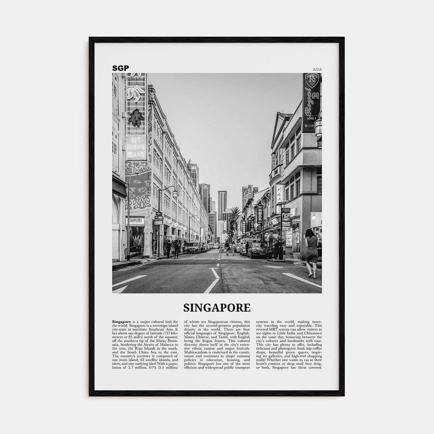 Singapore Travel B&W No 2 Poster