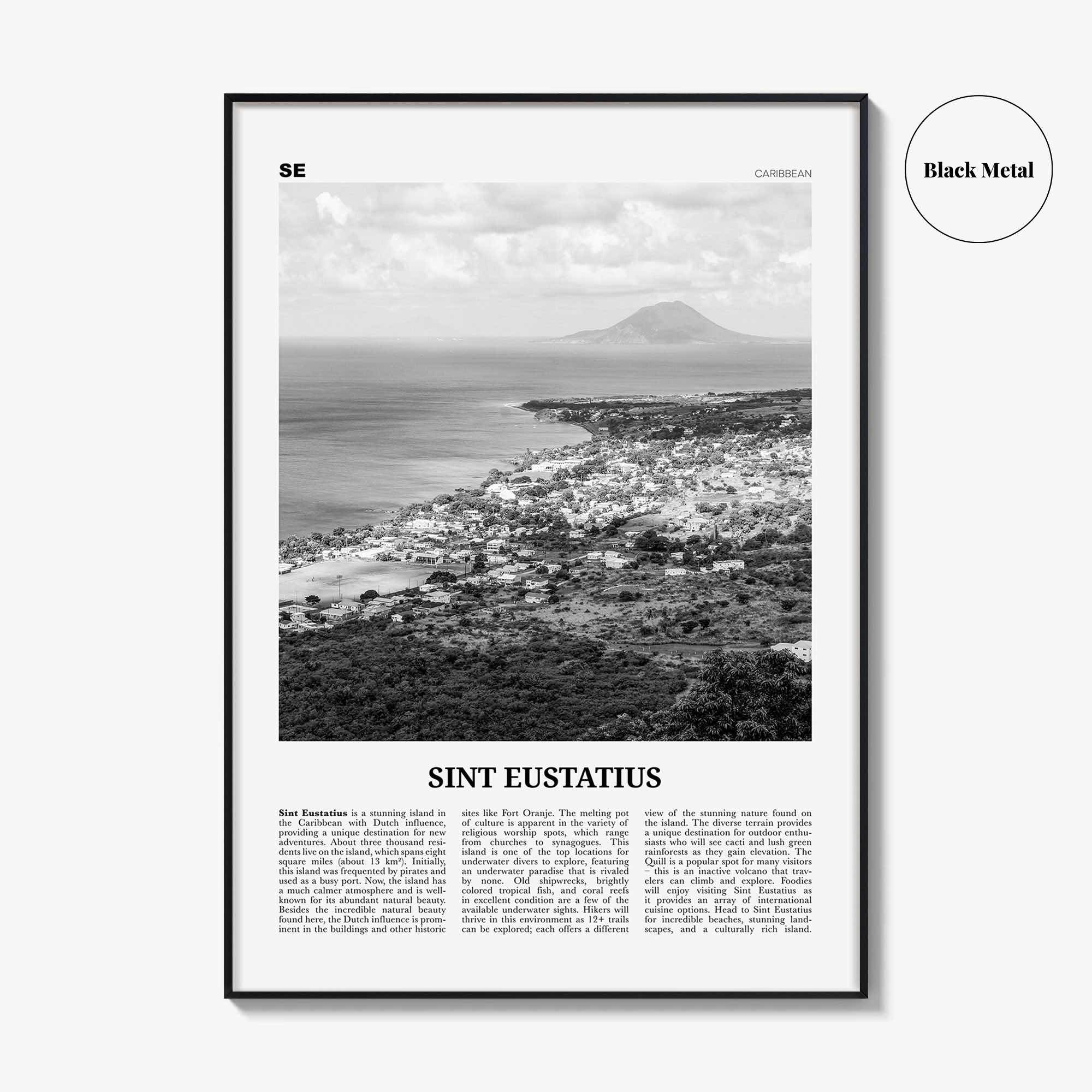 Sint Eustatius Print Black and White, Sint Eustatius Wall Art, Sint Eustatius Poster, Sint Eustatius Photo, Sint Eustatius Décor, Caribbean