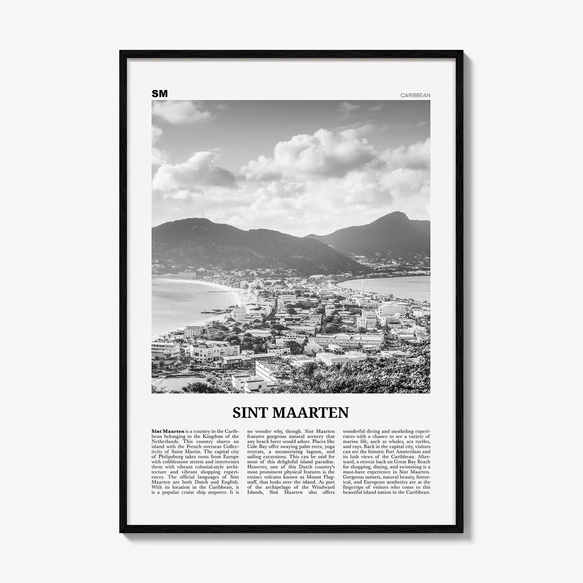 Sint Maarten Print Black and White No 1, Sint Maarten Wall Art, Sint Maarten Poster, Sint Maarten Photo, Sint Maarten Map, Caribbean