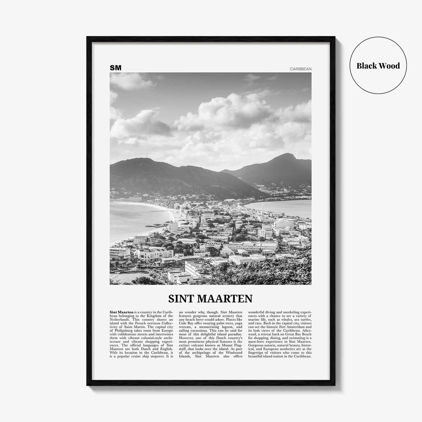Sint Maarten Print Black and White No 1, Sint Maarten Wall Art, Sint Maarten Poster, Sint Maarten Photo, Sint Maarten Map, Caribbean