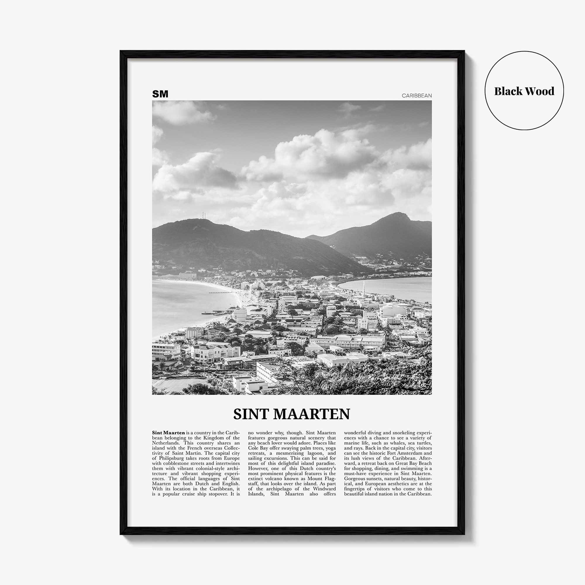 Sint Maarten Print Black and White No 1, Sint Maarten Wall Art, Sint Maarten Poster, Sint Maarten Photo, Sint Maarten Map, Caribbean