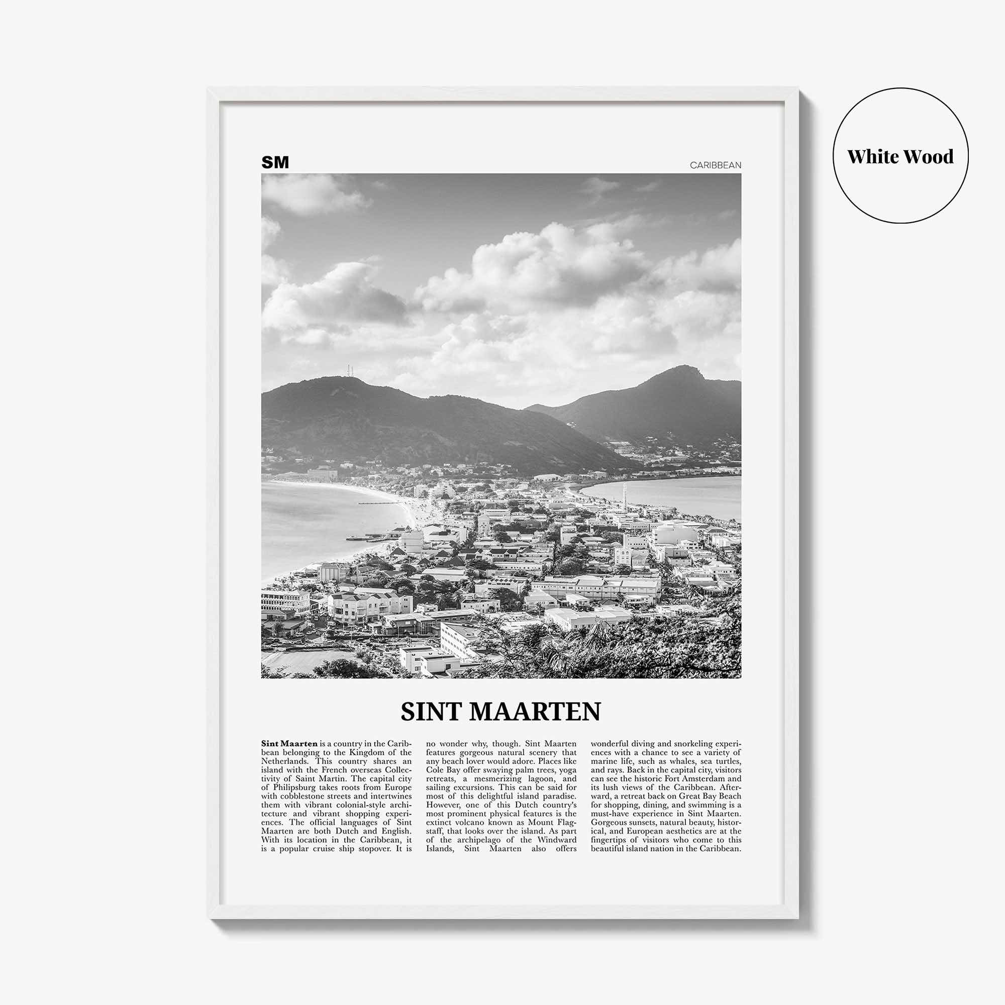 Sint Maarten Print Black and White No 1, Sint Maarten Wall Art, Sint Maarten Poster, Sint Maarten Photo, Sint Maarten Map, Caribbean