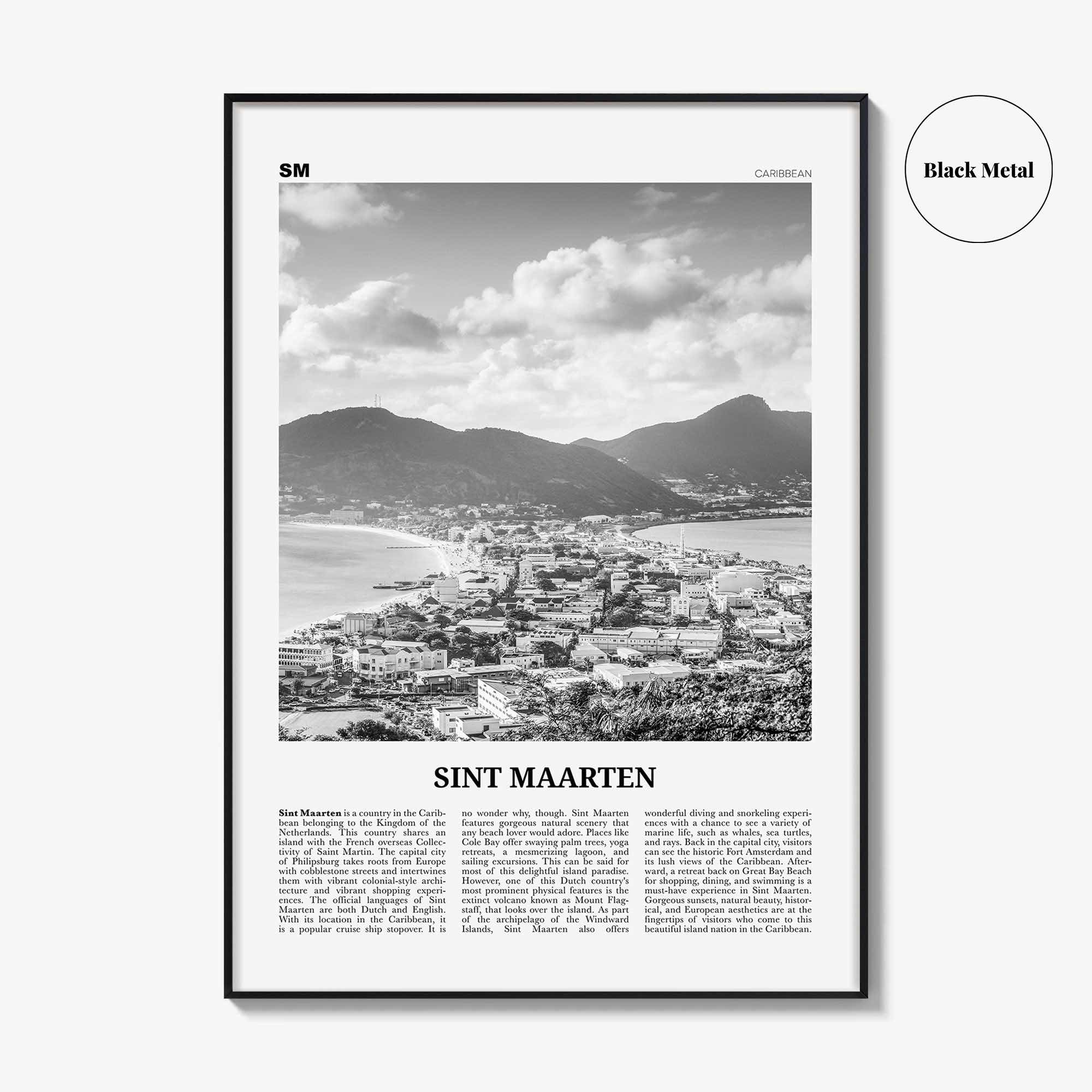 Sint Maarten Print Black and White No 1, Sint Maarten Wall Art, Sint Maarten Poster, Sint Maarten Photo, Sint Maarten Map, Caribbean