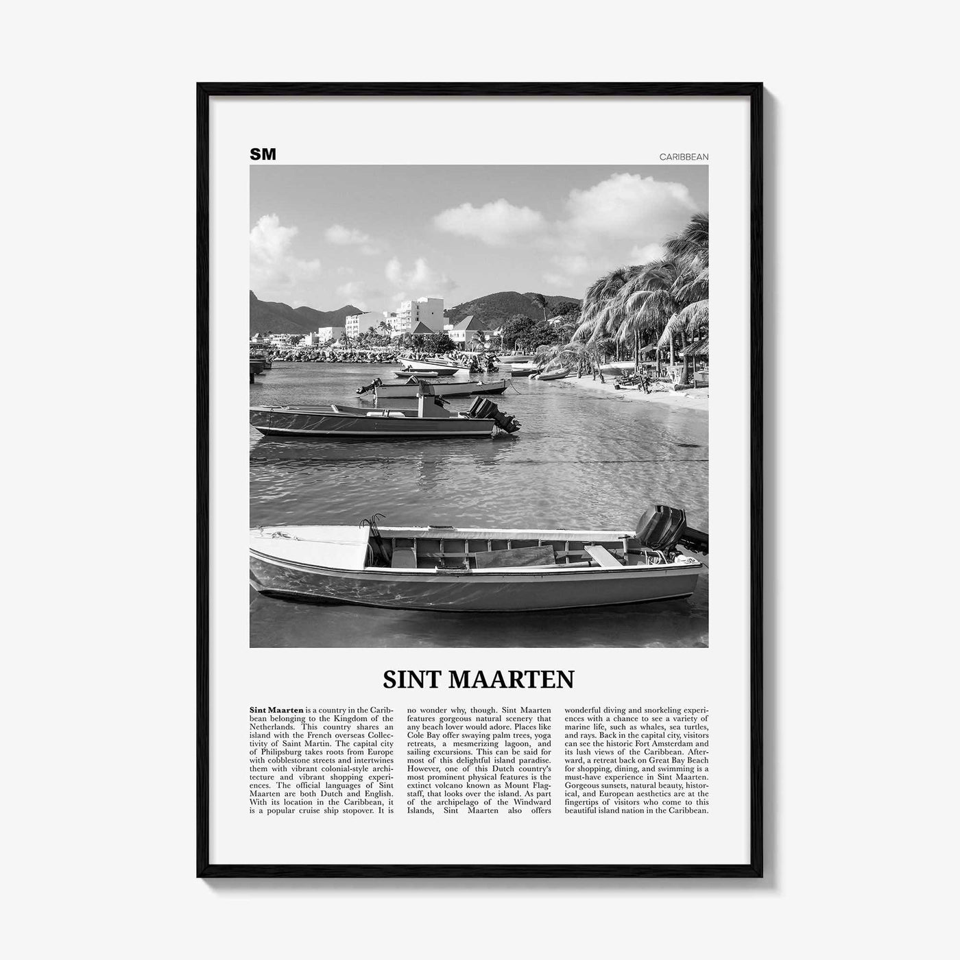 Sint Maarten Print Black and White No 2, Sint Maarten Wall Art, Sint Maarten Poster, Sint Maarten Photo, Sint Maarten Map, Caribbean