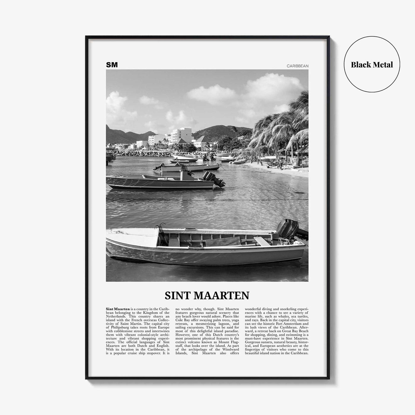 Sint Maarten Print Black and White No 2, Sint Maarten Wall Art, Sint Maarten Poster, Sint Maarten Photo, Sint Maarten Map, Caribbean
