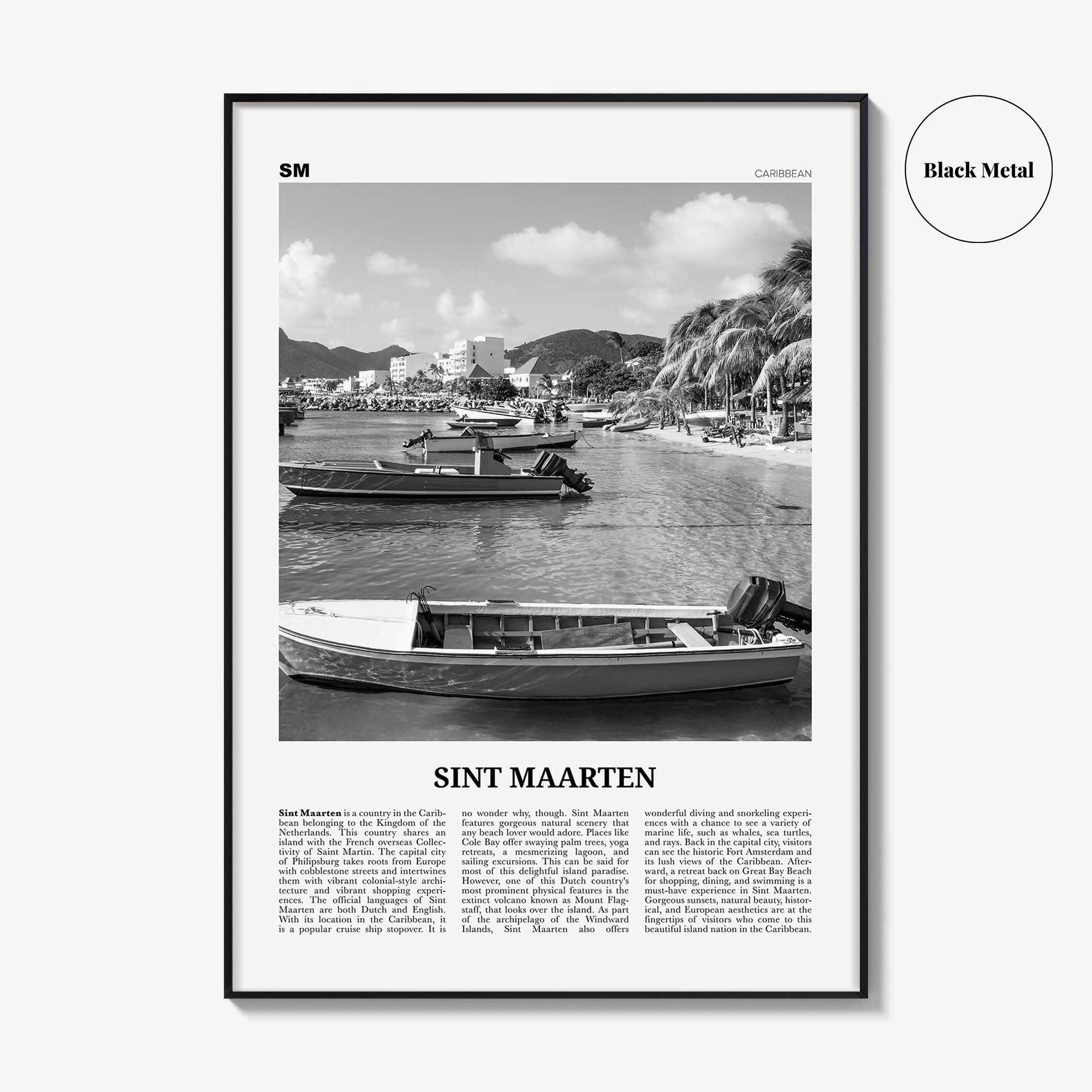Sint Maarten Print Black and White No 2, Sint Maarten Wall Art, Sint Maarten Poster, Sint Maarten Photo, Sint Maarten Map, Caribbean