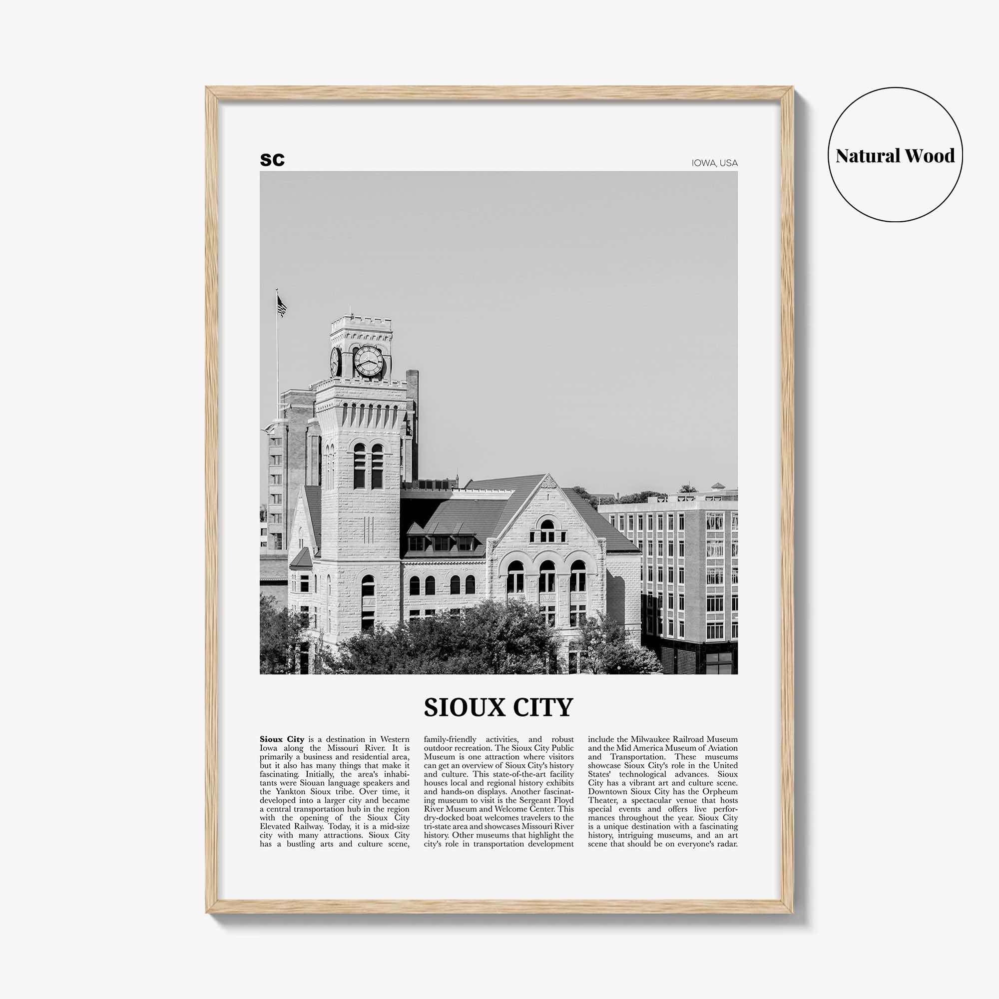 Sioux City Print Black and White, Sioux City Wall Art, Sioux City Poster, Sioux City Photo, Sioux City Wall Décor, Sioux City Map, Iowa, USA