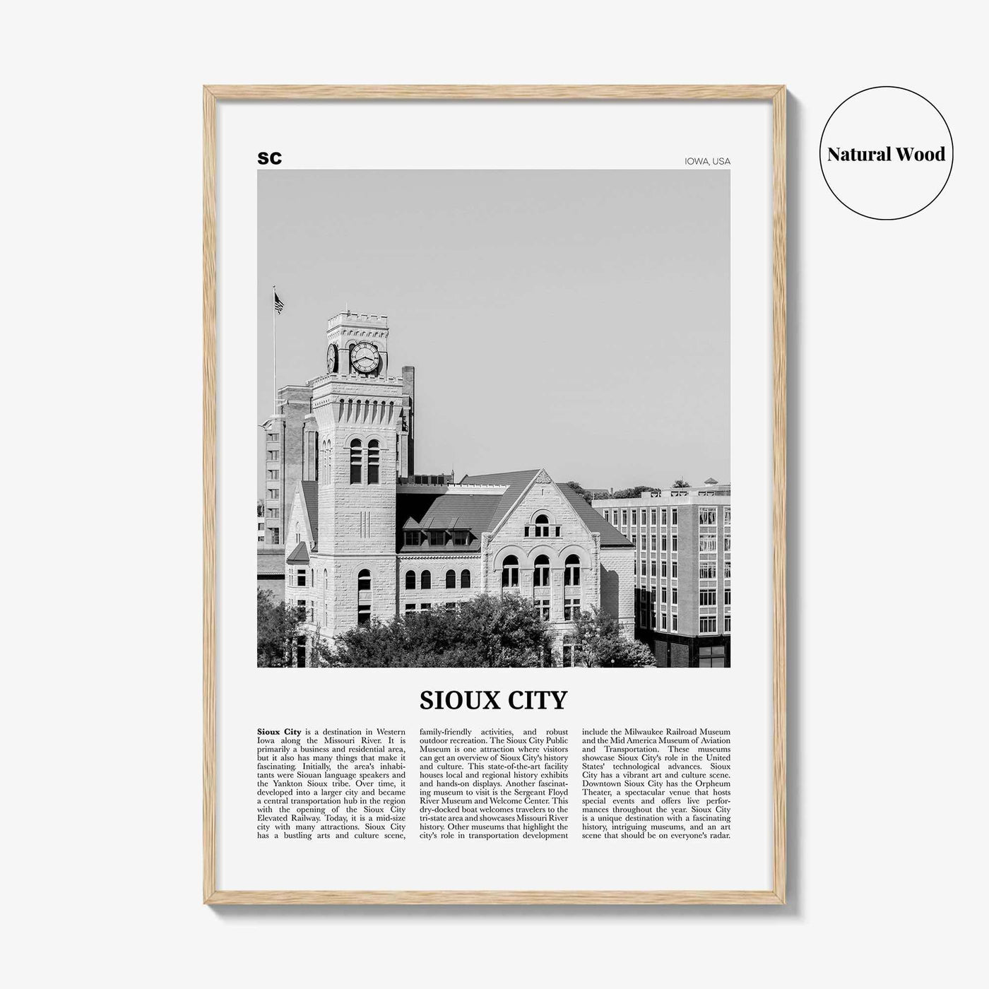 Sioux City Print Black and White, Sioux City Wall Art, Sioux City Poster, Sioux City Photo, Sioux City Wall Décor, Sioux City Map, Iowa, USA