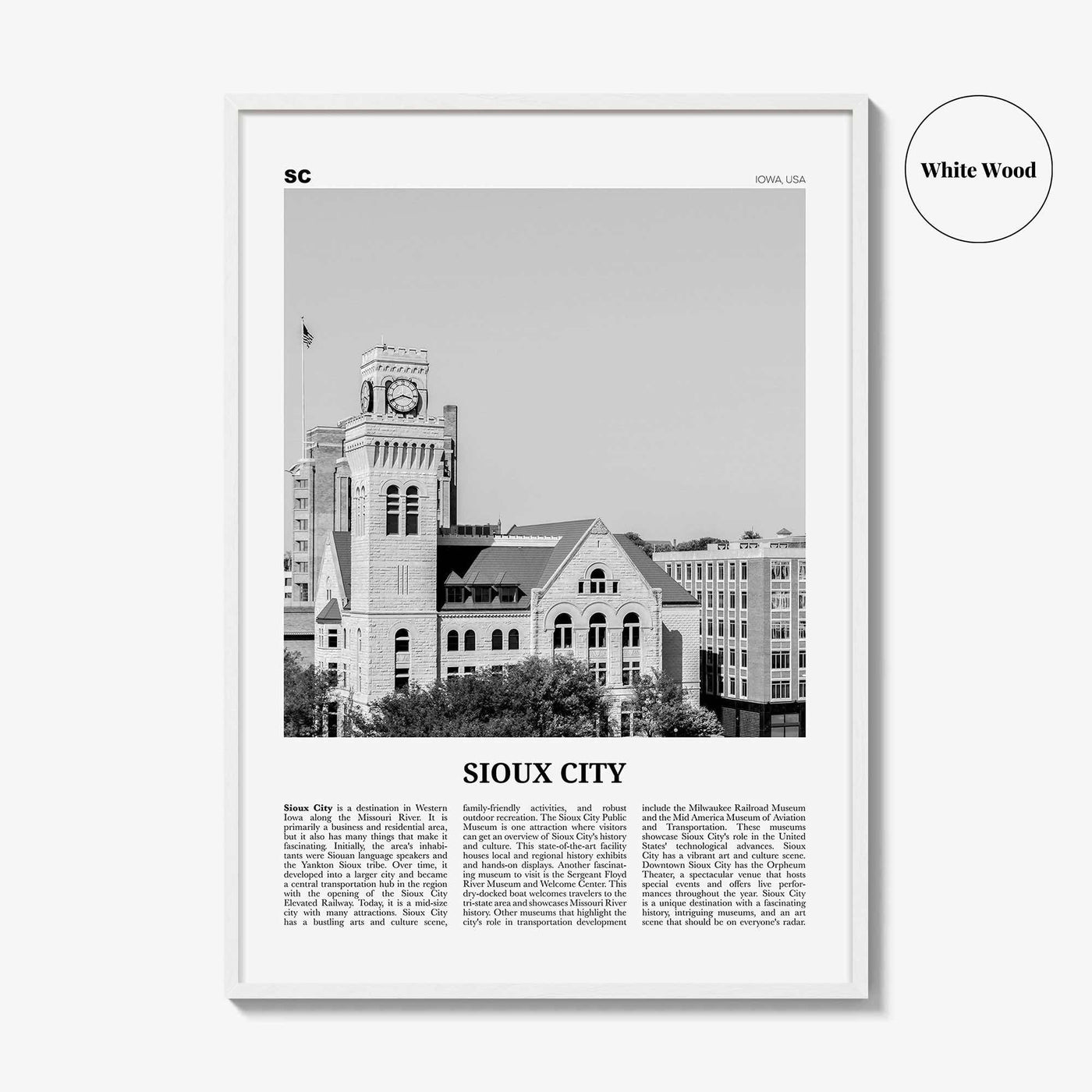 Sioux City Print Black and White, Sioux City Wall Art, Sioux City Poster, Sioux City Photo, Sioux City Wall Décor, Sioux City Map, Iowa, USA