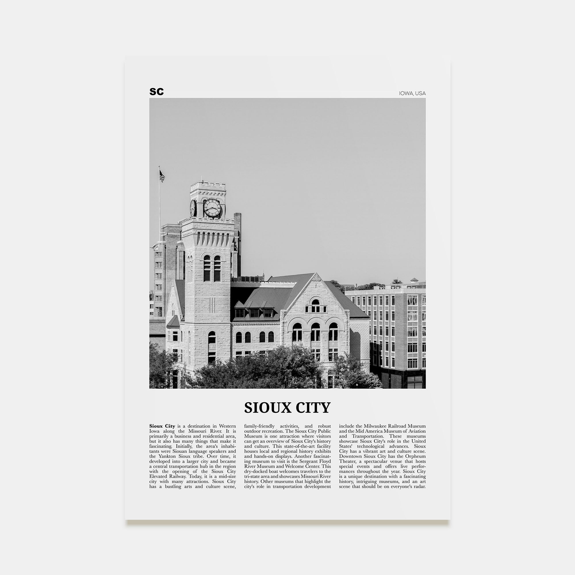 Sioux City Travel B&W Poster