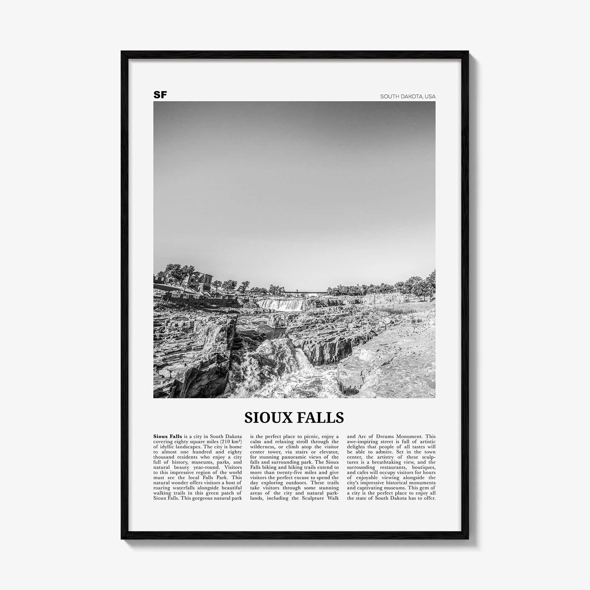 Sioux Falls Print Black and White, Sioux Falls Wall Art, Sioux Falls Poster, Sioux Falls Photo, Sioux Falls Map, South Dakota, USA