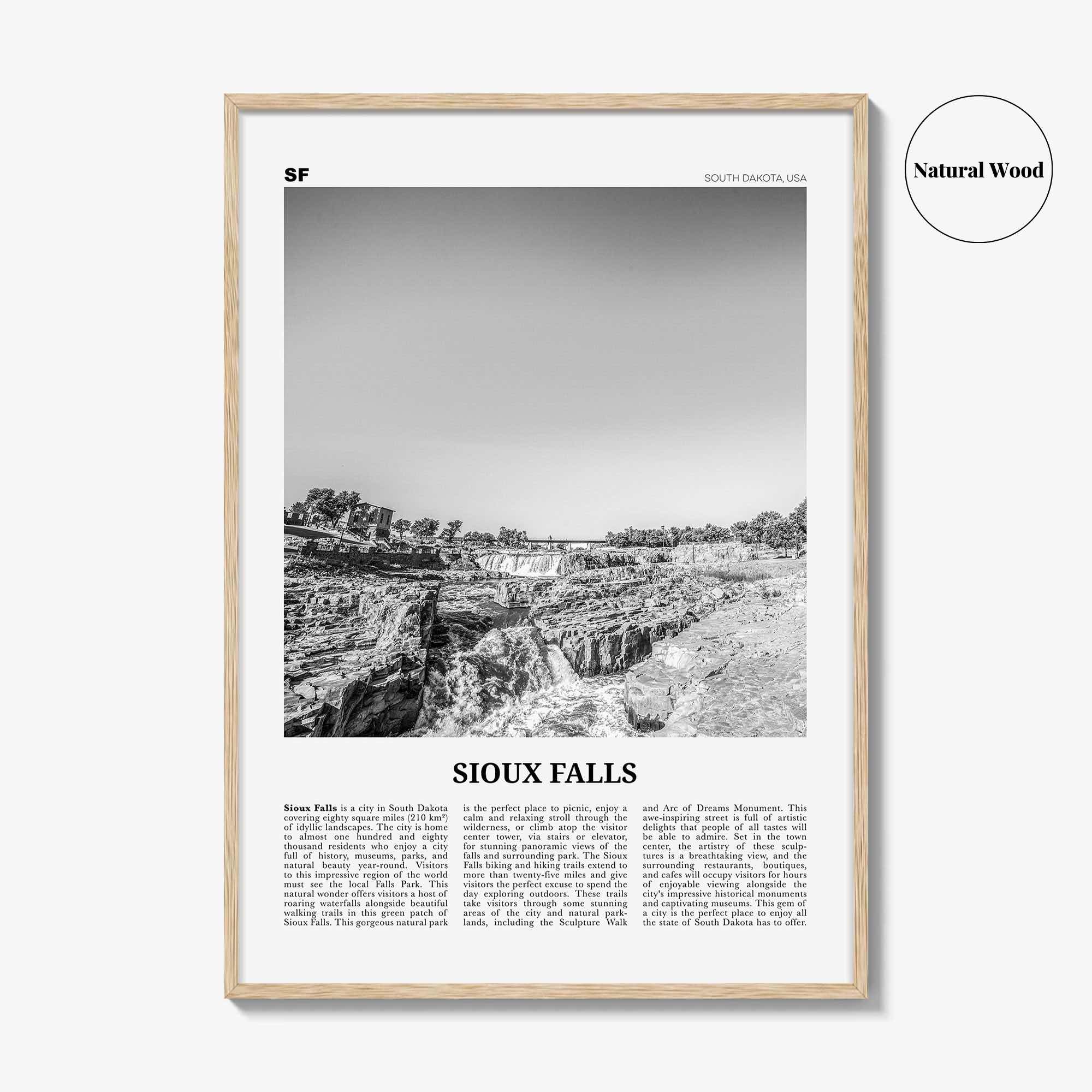 Sioux Falls Print Black and White, Sioux Falls Wall Art, Sioux Falls Poster, Sioux Falls Photo, Sioux Falls Map, South Dakota, USA