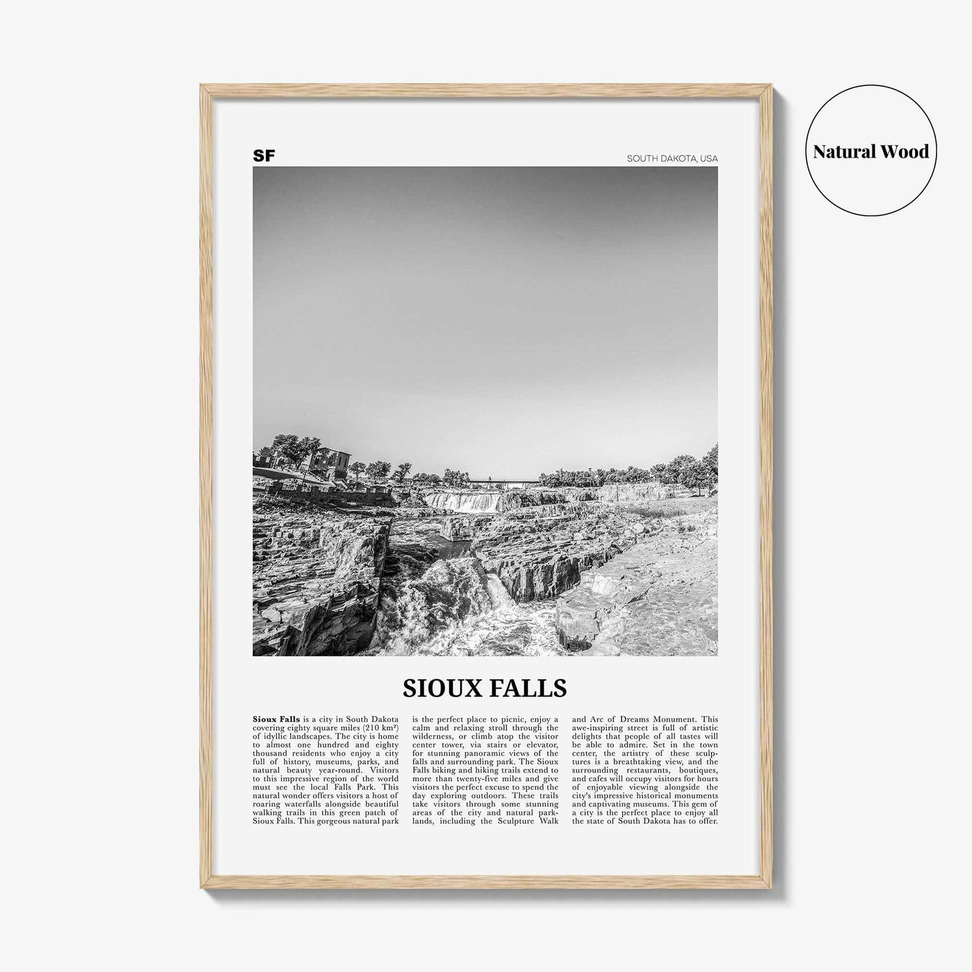 Sioux Falls Print Black and White, Sioux Falls Wall Art, Sioux Falls Poster, Sioux Falls Photo, Sioux Falls Map, South Dakota, USA