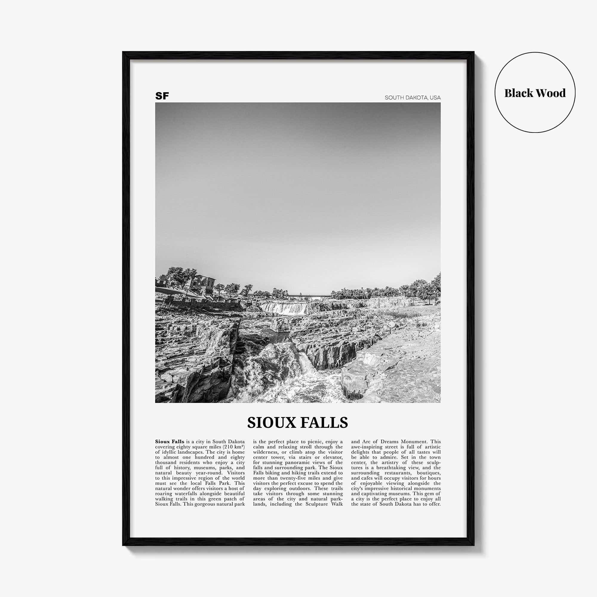 Sioux Falls Print Black and White, Sioux Falls Wall Art, Sioux Falls Poster, Sioux Falls Photo, Sioux Falls Map, South Dakota, USA