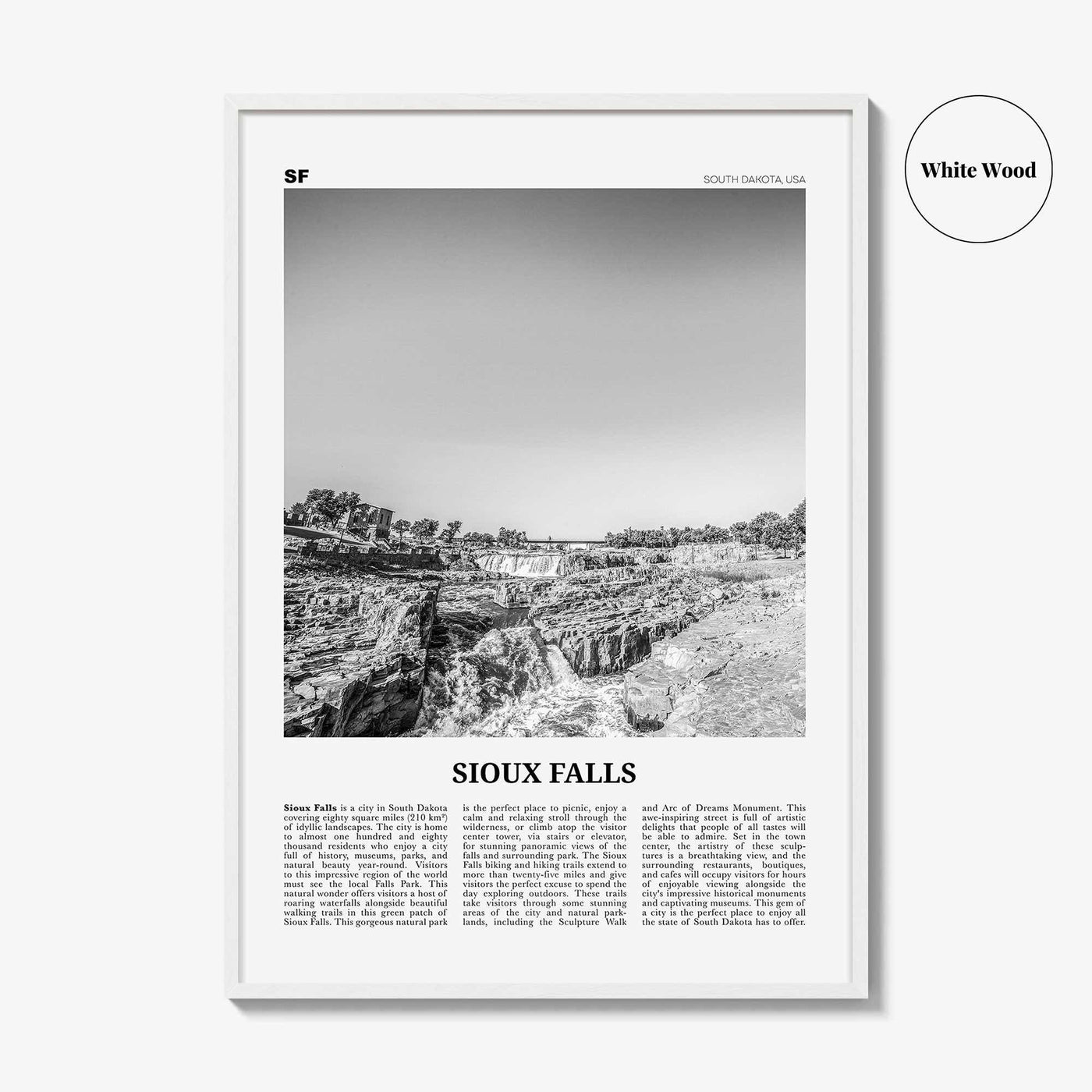 Sioux Falls Print Black and White, Sioux Falls Wall Art, Sioux Falls Poster, Sioux Falls Photo, Sioux Falls Map, South Dakota, USA