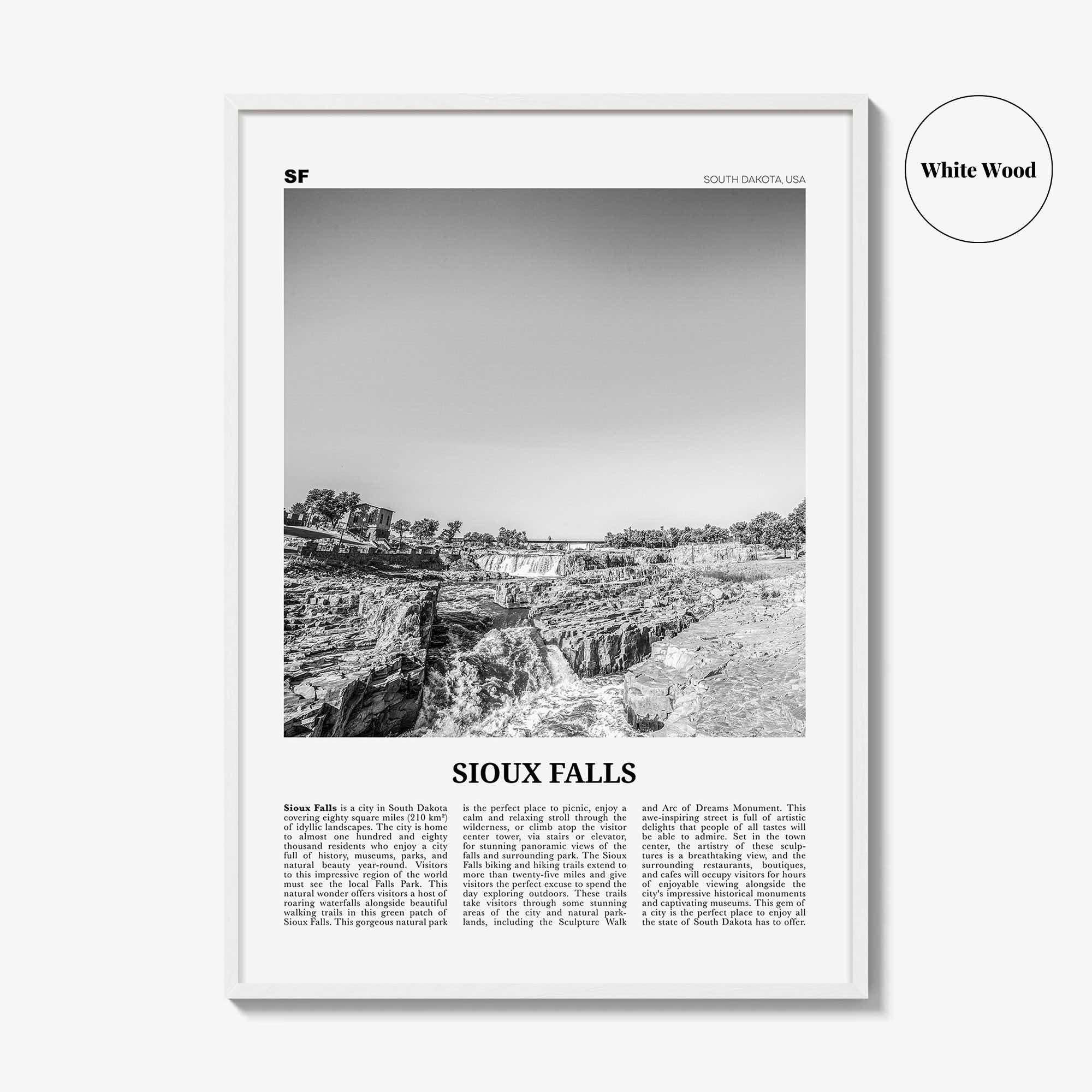 Sioux Falls Print Black and White, Sioux Falls Wall Art, Sioux Falls Poster, Sioux Falls Photo, Sioux Falls Map, South Dakota, USA