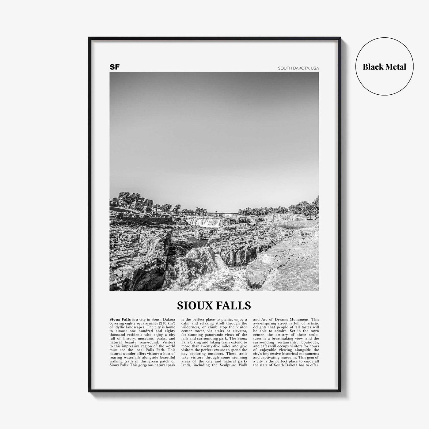 Sioux Falls Print Black and White, Sioux Falls Wall Art, Sioux Falls Poster, Sioux Falls Photo, Sioux Falls Map, South Dakota, USA