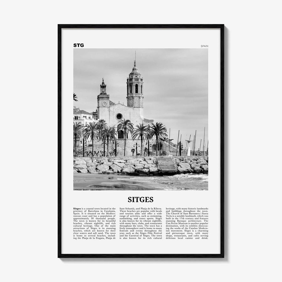 Sitges Print Black and White, Sitges Wall Art, Sitges Poster, Sitges Photo, Sitges Wall Décor, Sitges Map, Spain