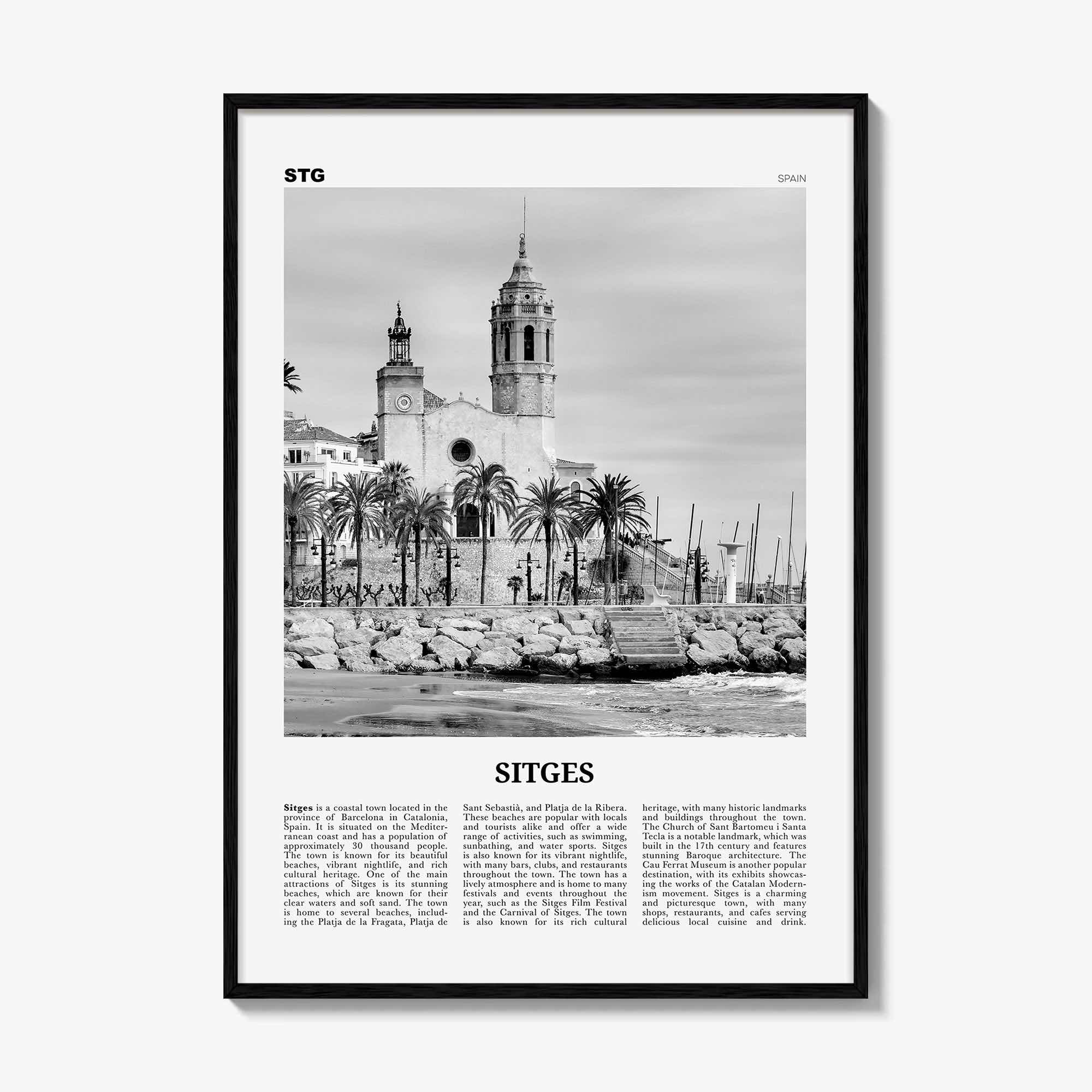 Sitges Print Black and White, Sitges Wall Art, Sitges Poster, Sitges Photo, Sitges Wall Décor, Sitges Map, Spain