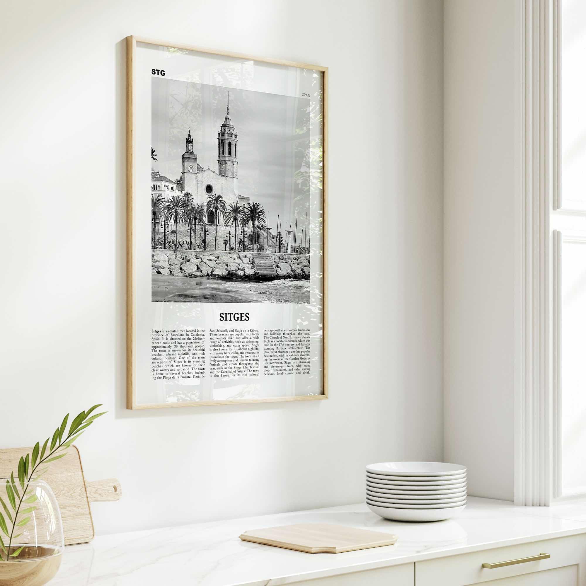 Sitges Print Black and White, Sitges Wall Art, Sitges Poster, Sitges Photo, Sitges Wall Décor, Sitges Map, Spain