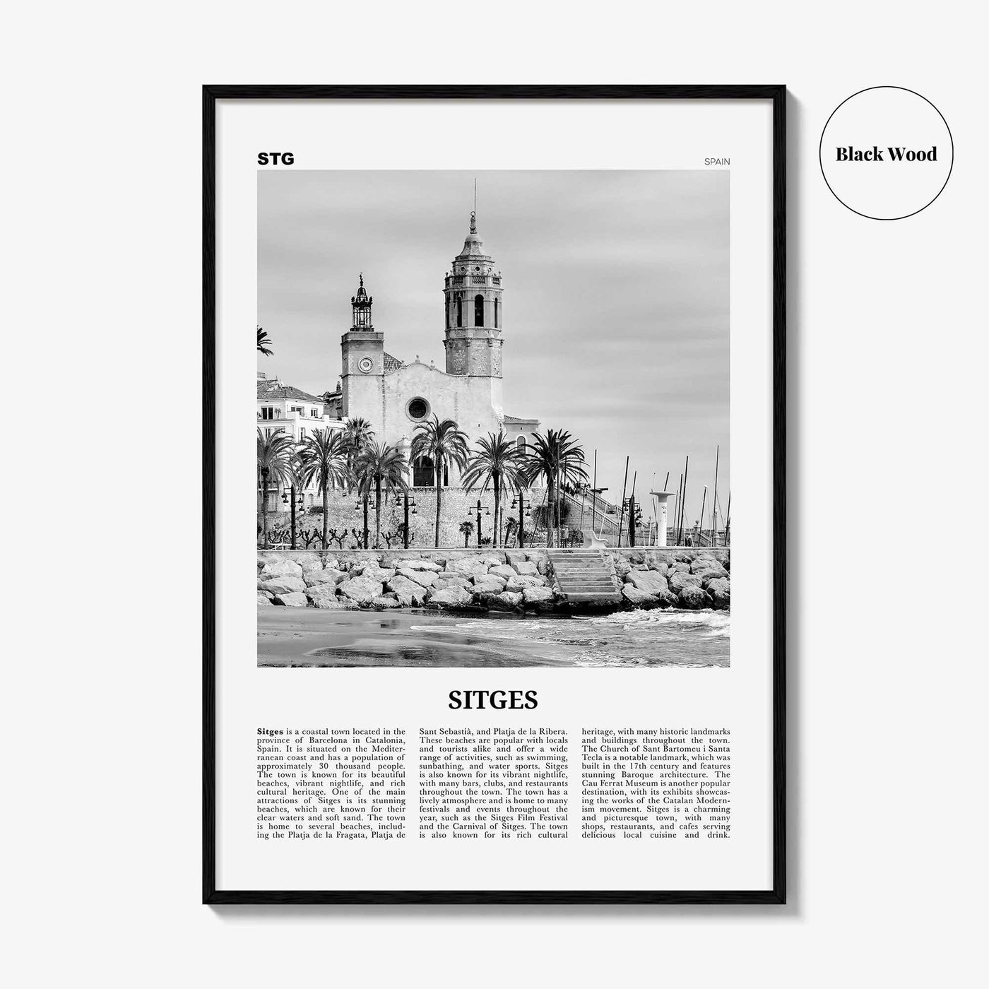Sitges Print Black and White, Sitges Wall Art, Sitges Poster, Sitges Photo, Sitges Wall Décor, Sitges Map, Spain
