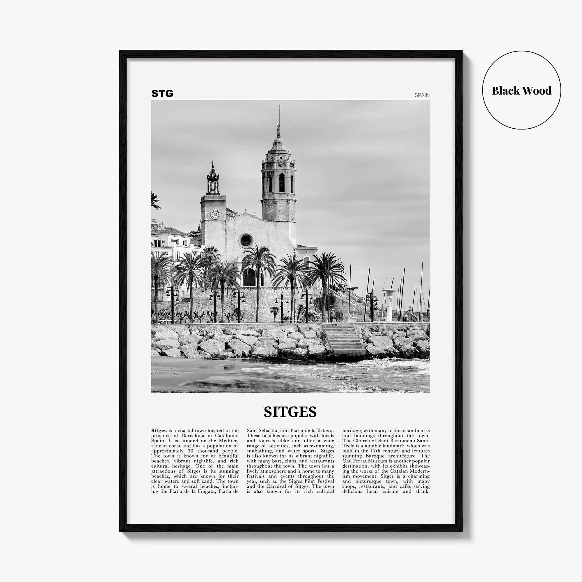 Sitges Print Black and White, Sitges Wall Art, Sitges Poster, Sitges Photo, Sitges Wall Décor, Sitges Map, Spain