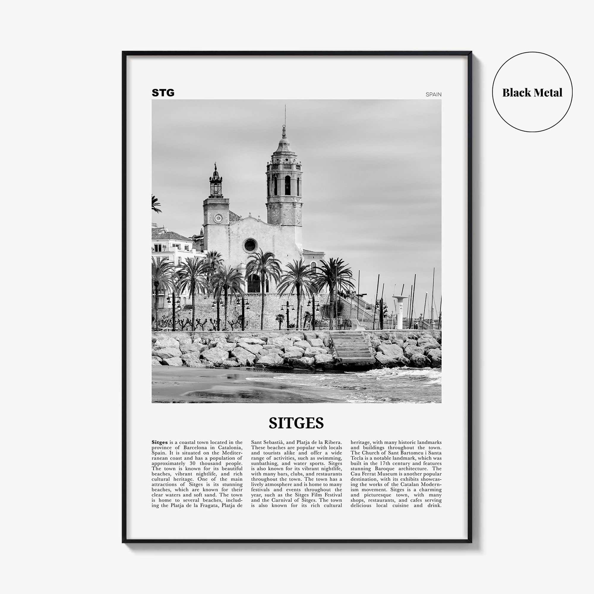 Sitges Print Black and White, Sitges Wall Art, Sitges Poster, Sitges Photo, Sitges Wall Décor, Sitges Map, Spain