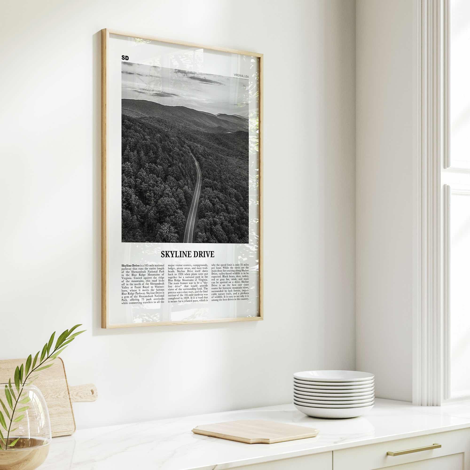 Skyline Drive Print Black and White, Skyline Drive Art, Skyline Drive Poster, Skyline Drive Photo, Skyline Drive Décor, Skyline Drive Map