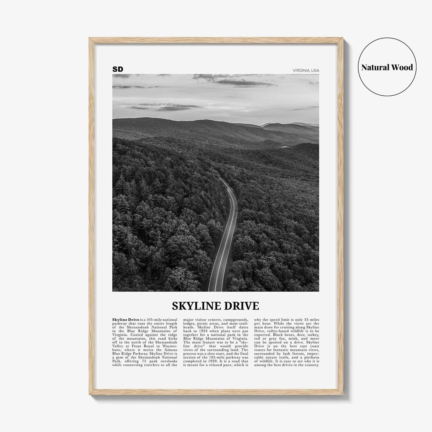 Skyline Drive Print Black and White, Skyline Drive Art, Skyline Drive Poster, Skyline Drive Photo, Skyline Drive Décor, Skyline Drive Map