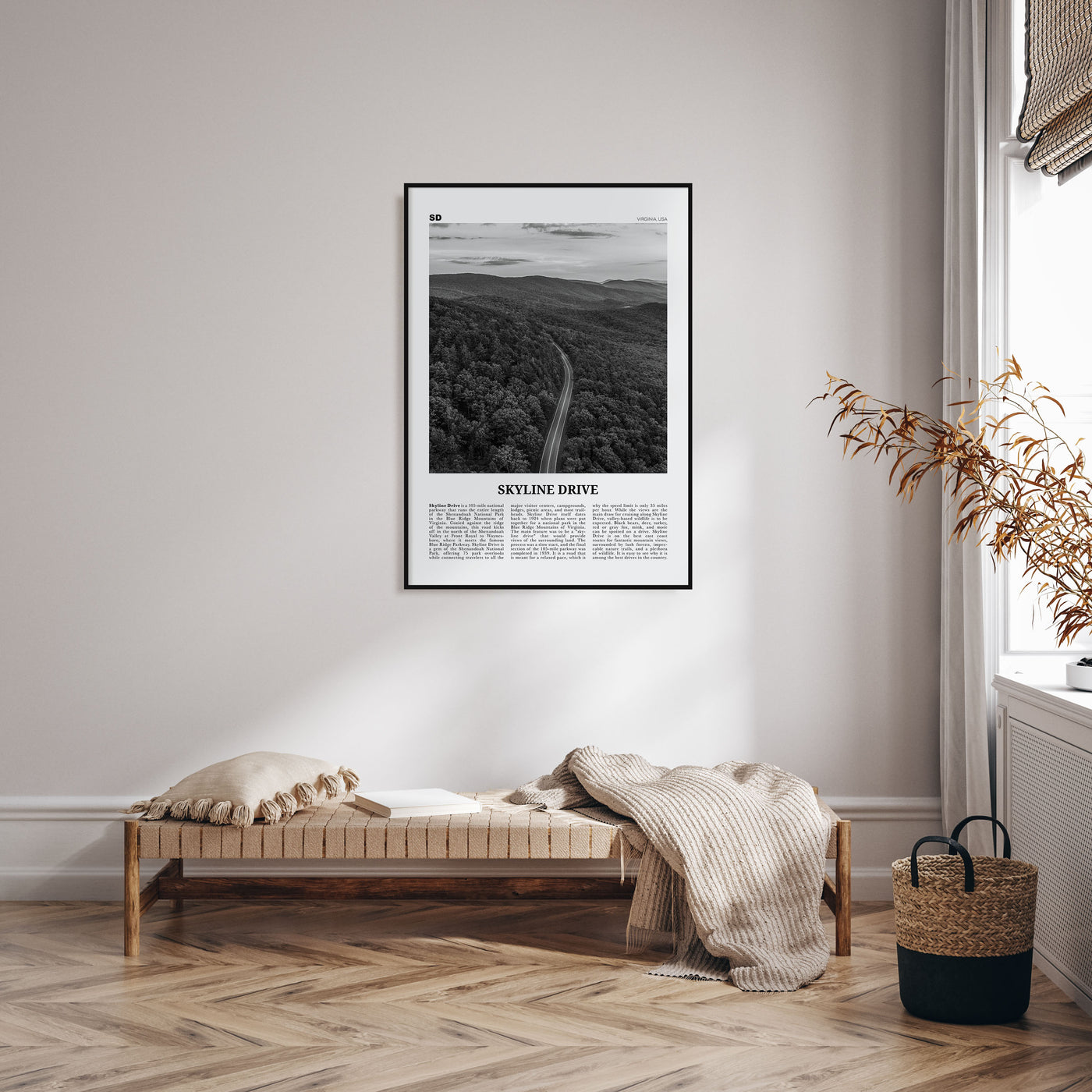 Skyline Drive Travel B&W Poster