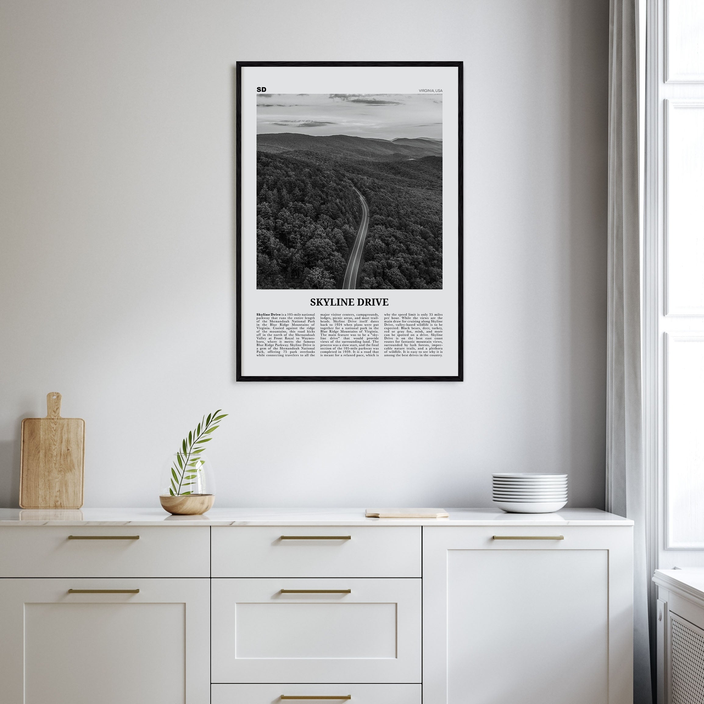 Skyline Drive Travel B&W Poster
