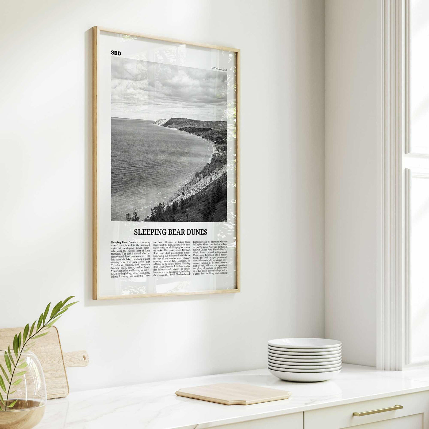 Sleeping Bear Dunes Print Black and White, Wall Art, Sleeping Poster, Sleeping Bear Photo, Wall Décor, Sleeping Bear Map