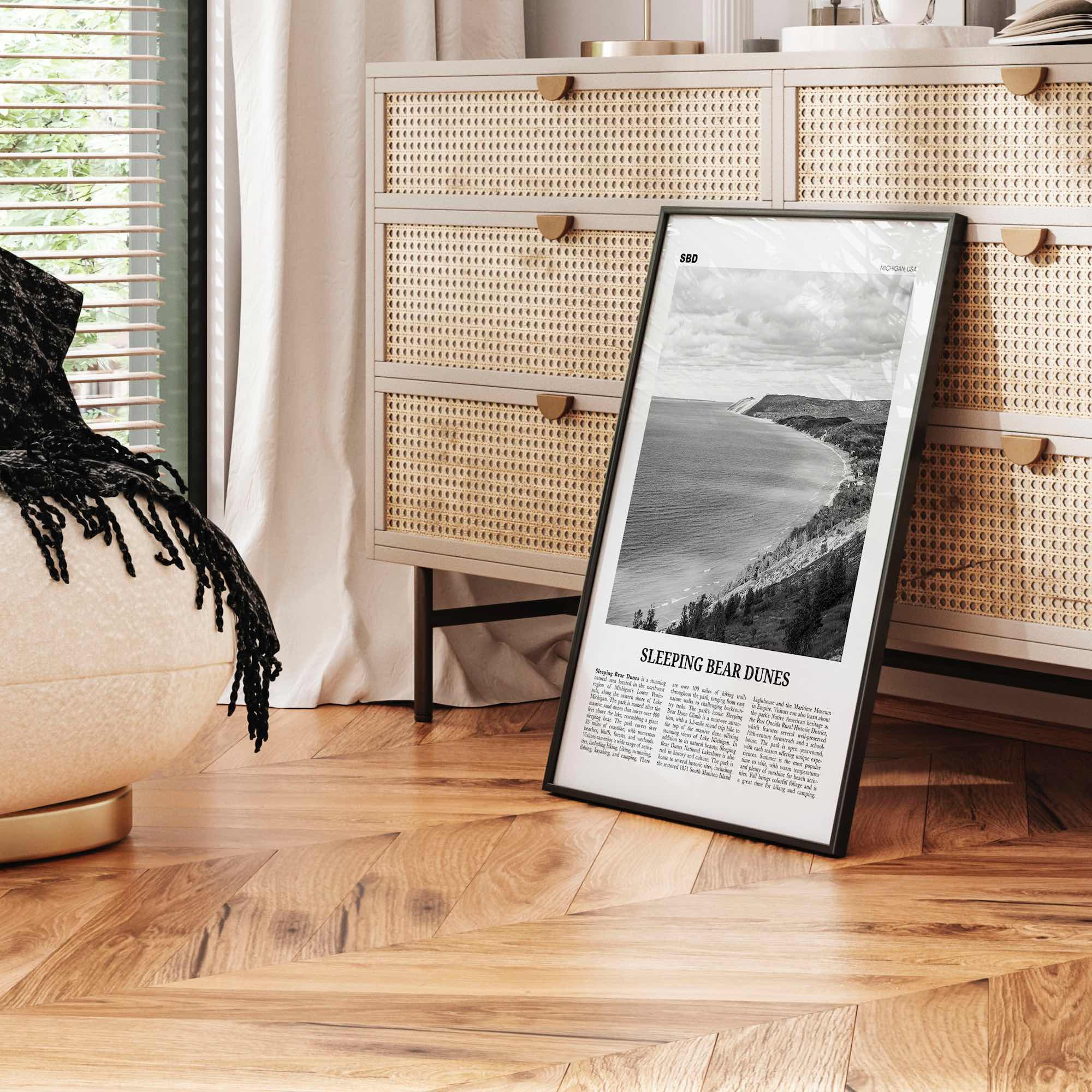 Sleeping Bear Dunes Print Black and White, Wall Art, Sleeping Poster, Sleeping Bear Photo, Wall Décor, Sleeping Bear Map