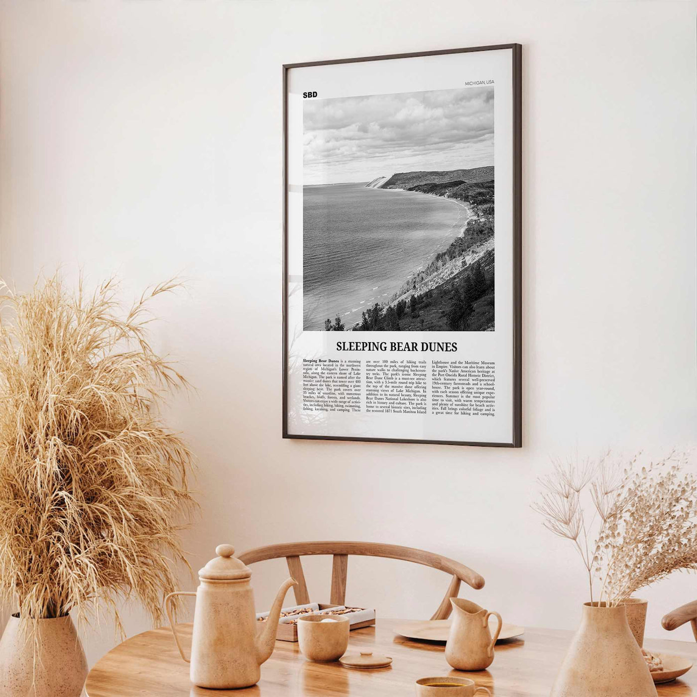 Sleeping Bear Dunes Print Black and White, Wall Art, Sleeping Poster, Sleeping Bear Photo, Wall Décor, Sleeping Bear Map