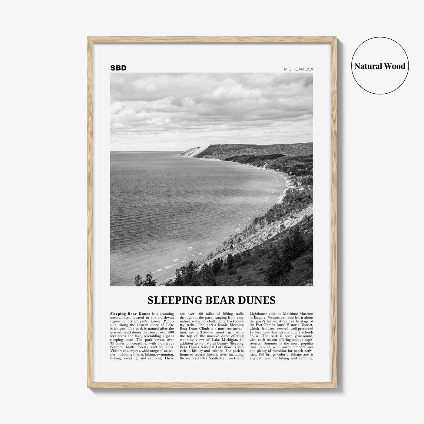 Sleeping Bear Dunes Print Black and White, Wall Art, Sleeping Poster, Sleeping Bear Photo, Wall Décor, Sleeping Bear Map