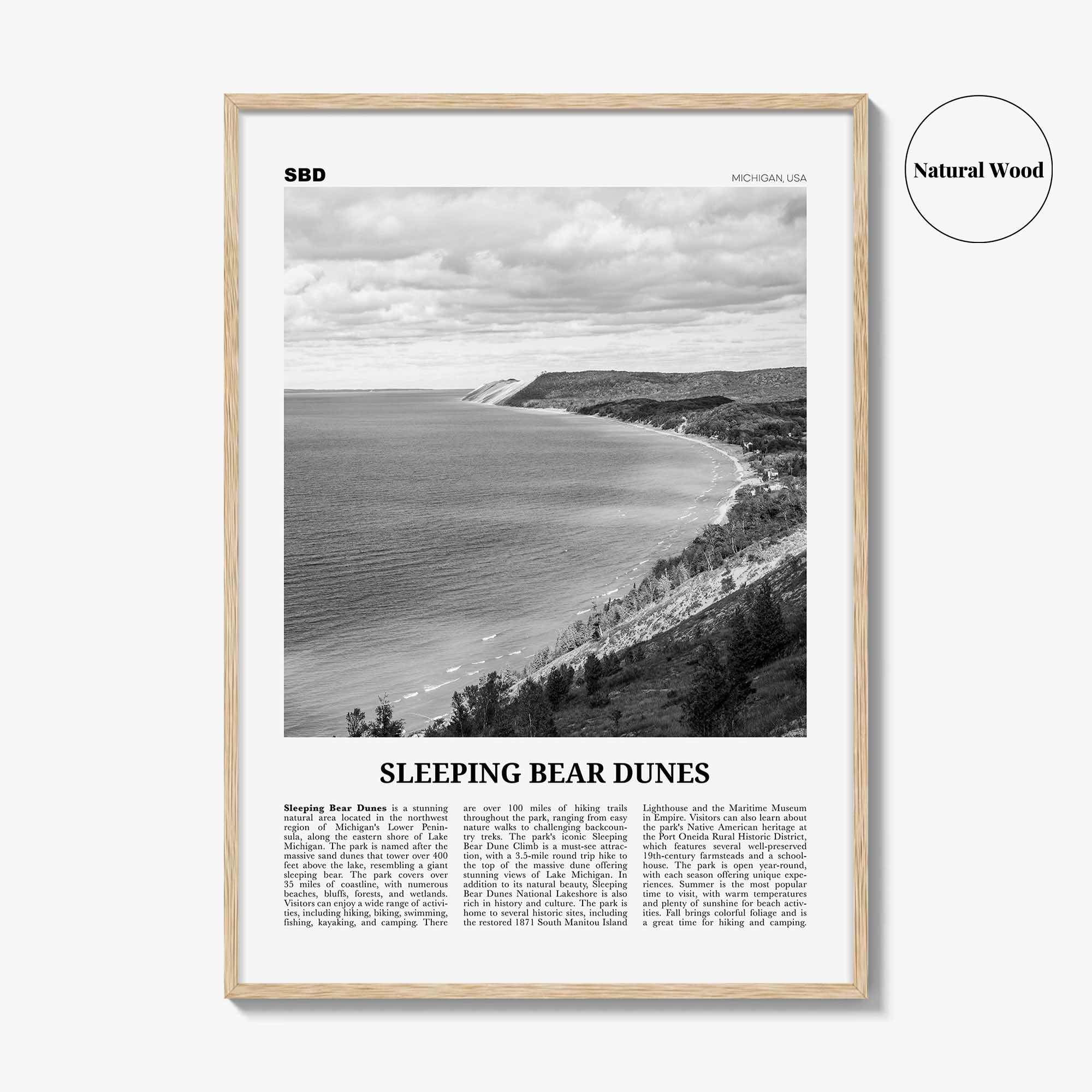 Sleeping Bear Dunes Print Black and White, Wall Art, Sleeping Poster, Sleeping Bear Photo, Wall Décor, Sleeping Bear Map