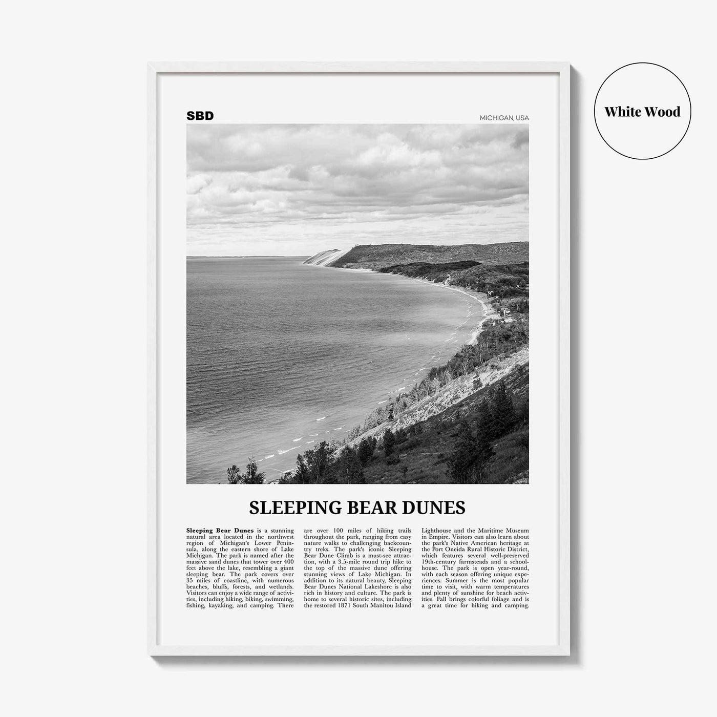 Sleeping Bear Dunes Print Black and White, Wall Art, Sleeping Poster, Sleeping Bear Photo, Wall Décor, Sleeping Bear Map