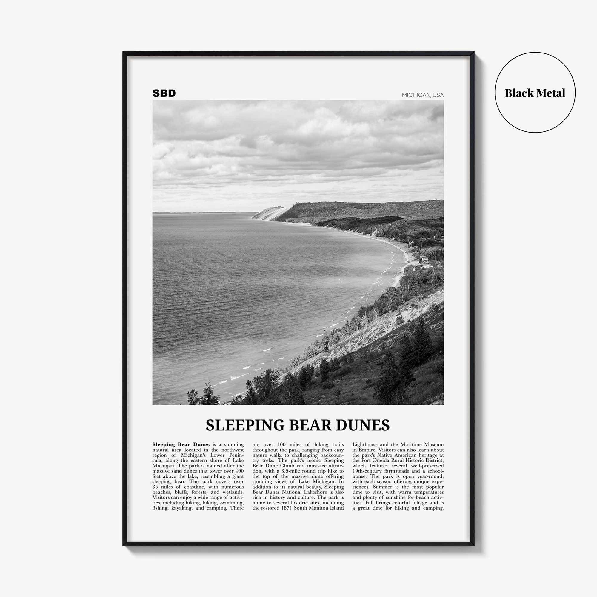 Sleeping Bear Dunes Print Black and White, Wall Art, Sleeping Poster, Sleeping Bear Photo, Wall Décor, Sleeping Bear Map