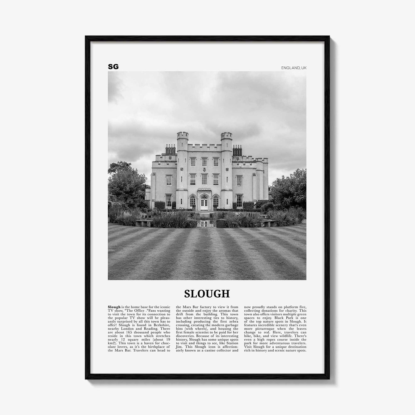 Slough Print Black and White, Slough Wall Art, Slough Poster, Slough Photo, Slough Wall Décor, Slough Map, England, UK