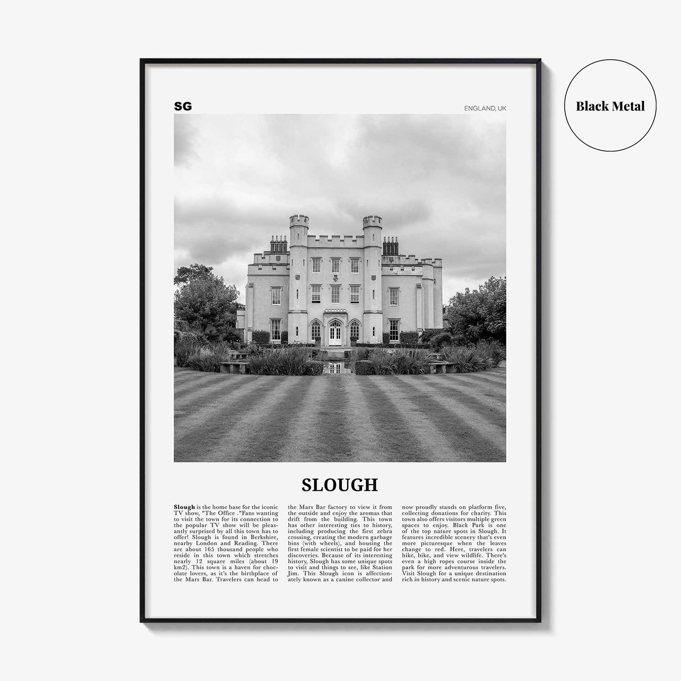 Slough Print Black and White, Slough Wall Art, Slough Poster, Slough Photo, Slough Wall Décor, Slough Map, England, UK