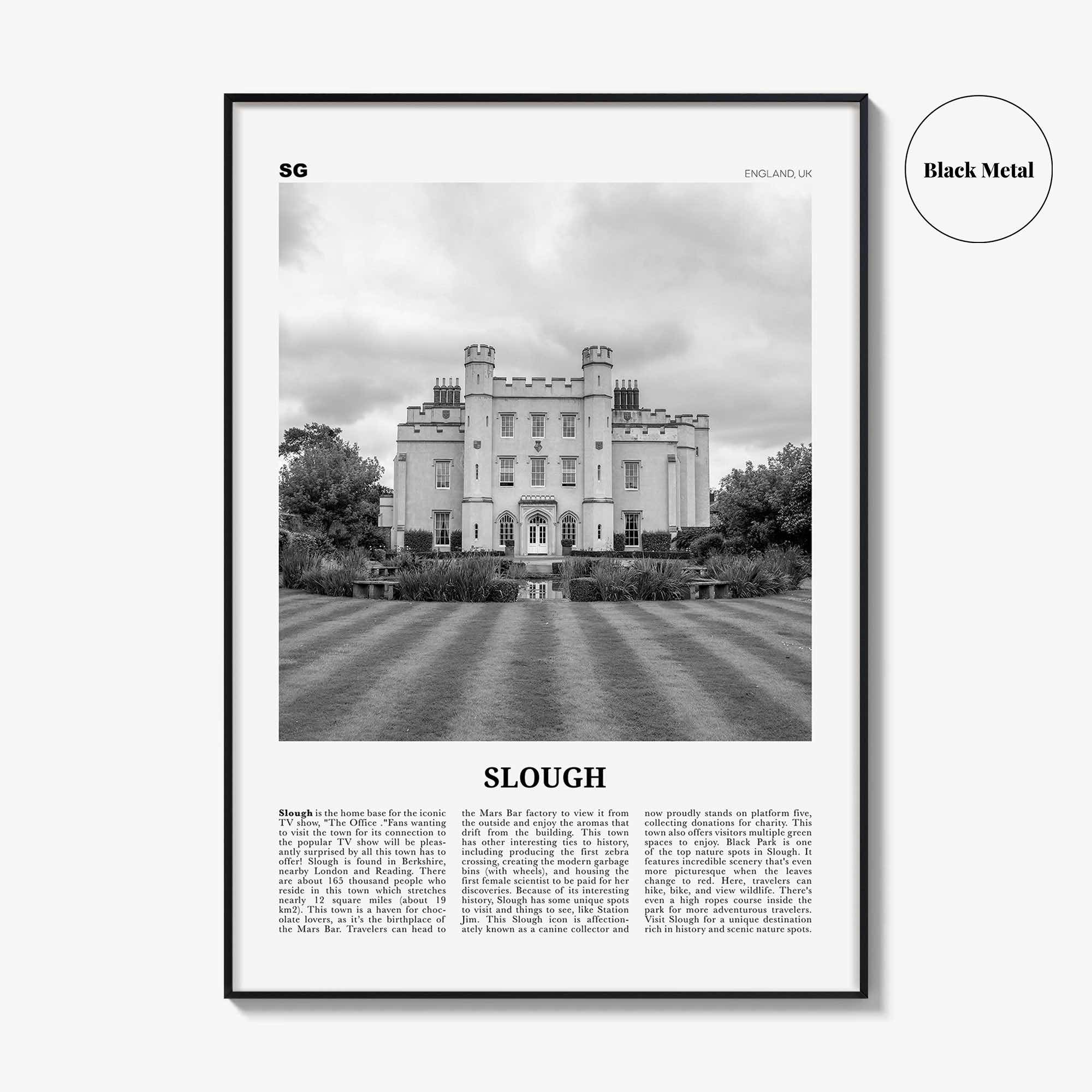 Slough Print Black and White, Slough Wall Art, Slough Poster, Slough Photo, Slough Wall Décor, Slough Map, England, UK